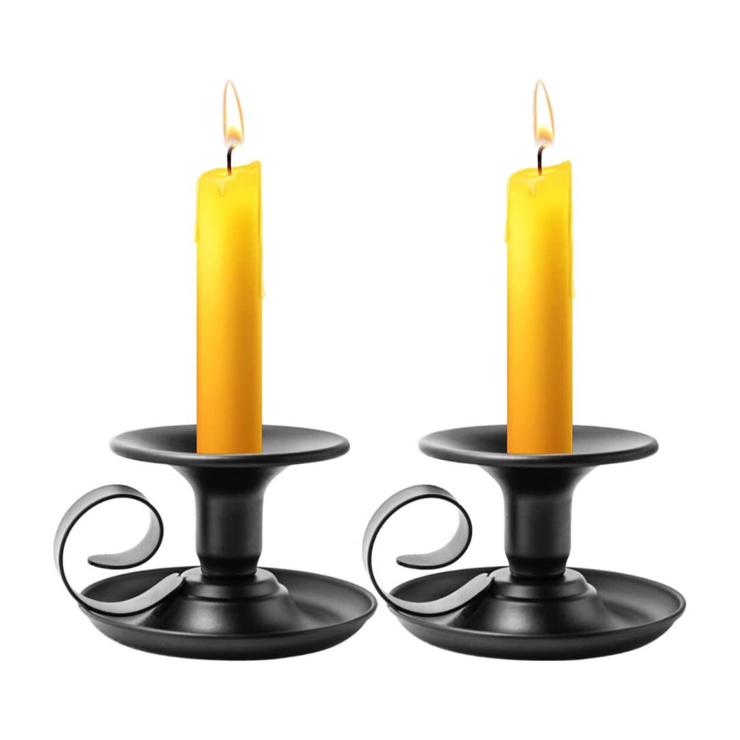 2PCS Handmade Iron Art Vintage Candle Holders, Matte Texture Lights Up Romantic Moments (BLACK) - Image 1