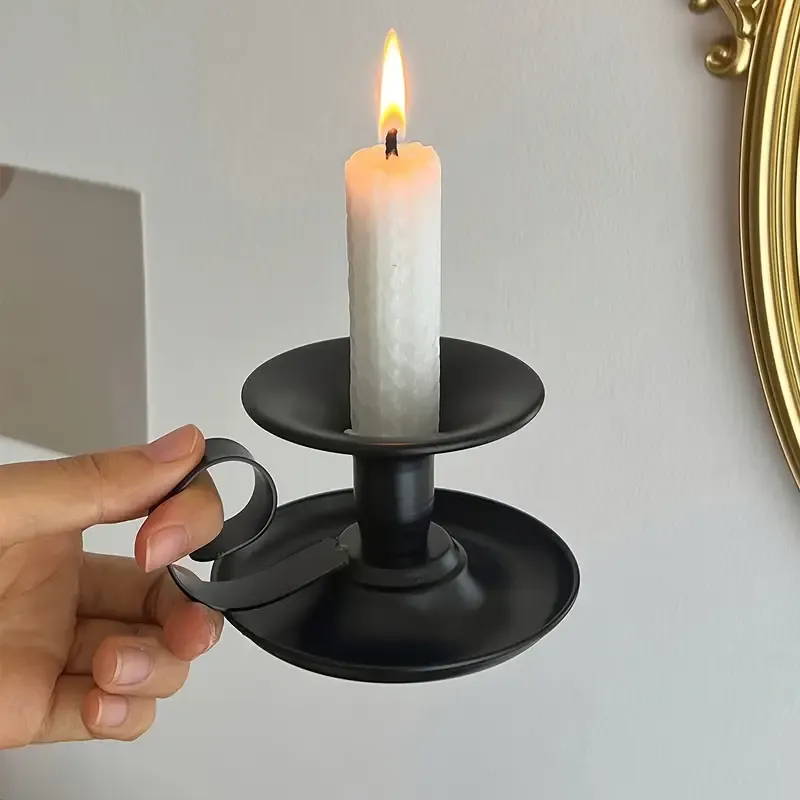 2PCS Handmade Iron Art Vintage Candle Holders, Matte Texture Lights Up Romantic Moments (BLACK) - Image 2