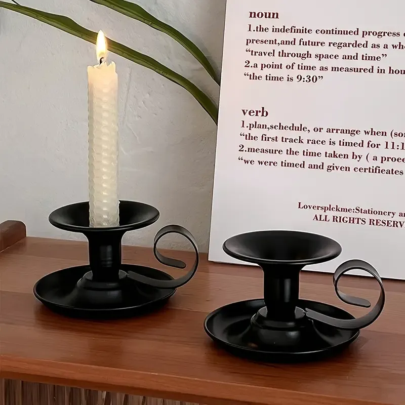 2PCS Handmade Iron Art Vintage Candle Holders, Matte Texture Lights Up Romantic Moments (BLACK) - Image 4