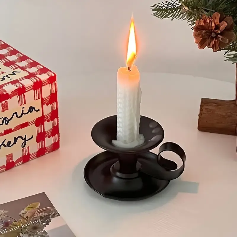 2PCS Handmade Iron Art Vintage Candle Holders, Matte Texture Lights Up Romantic Moments (BLACK) - Image 5