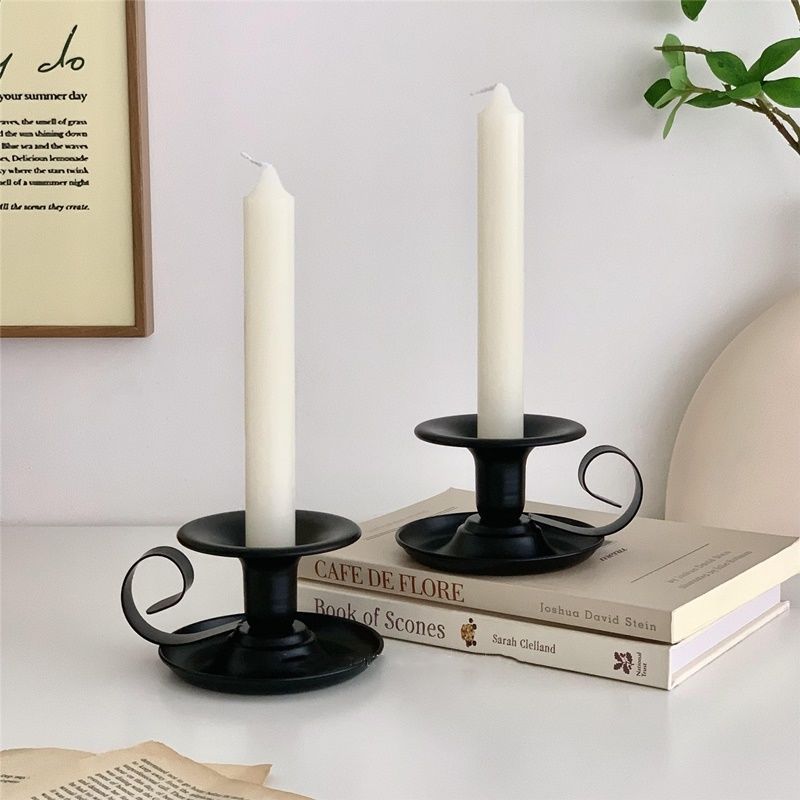 2PCS Handmade Iron Art Vintage Candle Holders, Matte Texture Lights Up Romantic Moments (BLACK) - Image 8