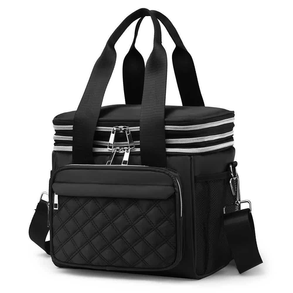 Large Capacity Travel Bag / Lunch Bag. Expandable 5cm, Multi-Compartment Storage, Hand/Shoulder Carry, Multi-Color Portable for Trips.black - Image 1