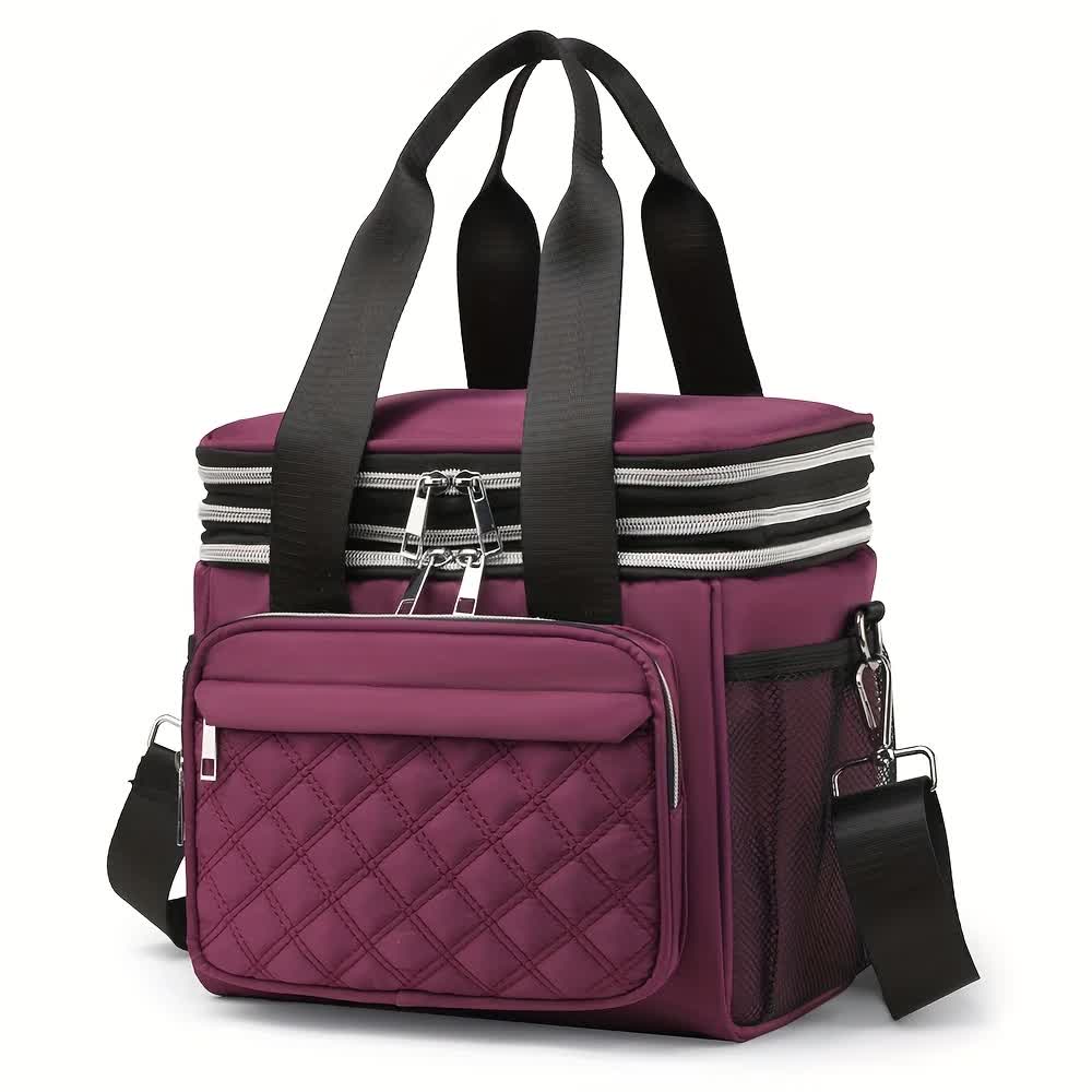 purple Large Capacity Travel Bag / Lunch Bag. Expandable 5cm, Multi-Compartment Storage, Hand/Shoulder Carry, Multi-Color Portable for Trips - Image 1
