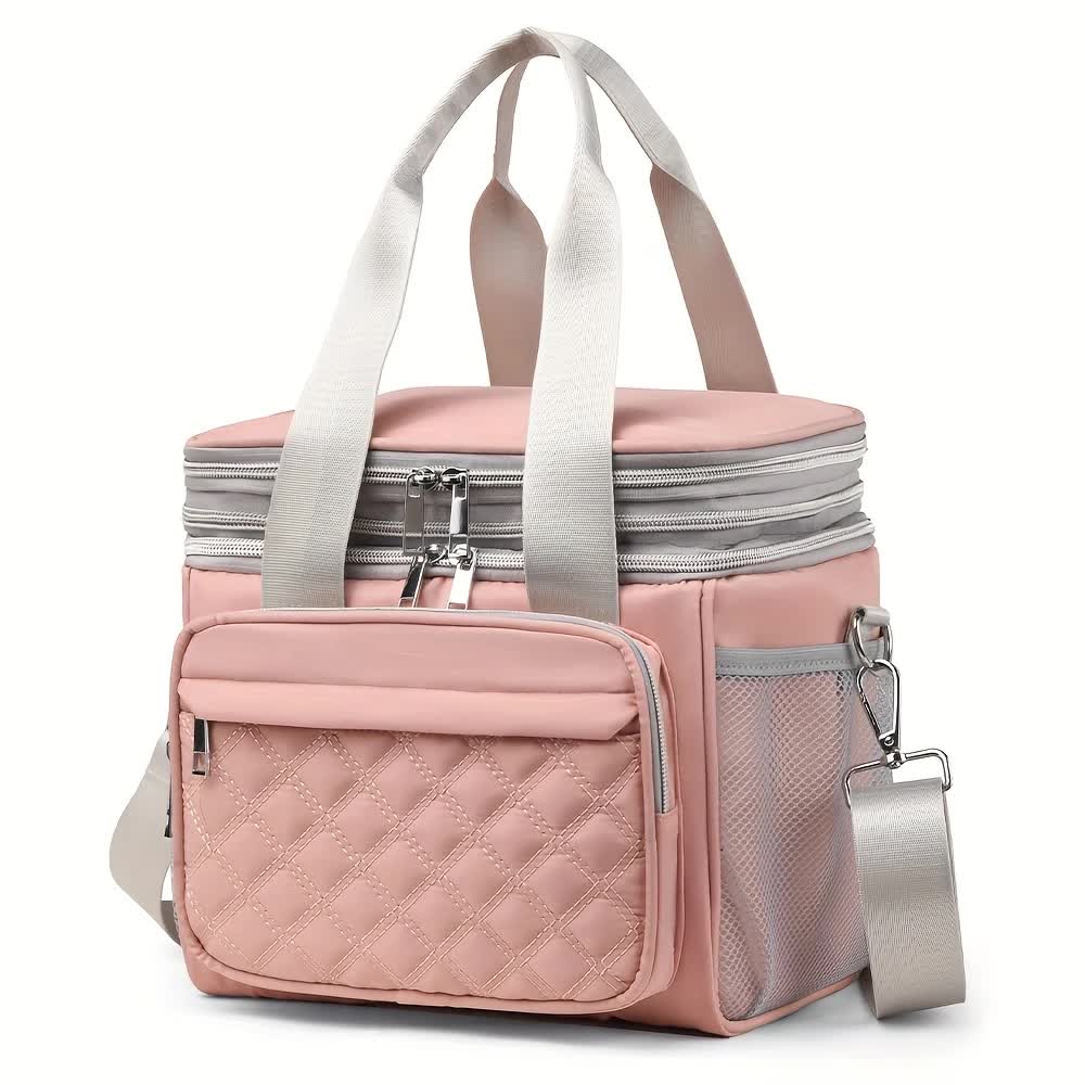 PINK Large Capacity Travel Bag / Lunch Bag. Expandable 5cm, Multi-Compartment Storage, Hand/Shoulder Carry, Multi-Color Portable for Trips - Image 1