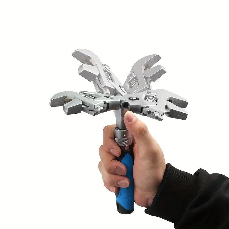 10-inch Telescoping Ratcheting Adjustable Wrench, 180-Degree Swivel Multi-Function Pipe Tool, Hardware & Emergency Repair Tool - Image 3