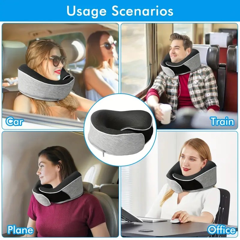 light grey Snail Airplane Neck Pillow – Travel pillow with soft supportive design, ideal for sleep, cars, trains, the office, and home use. Includes a washable pillowcase and portable cervical support pad with storage bag. - Image 5
