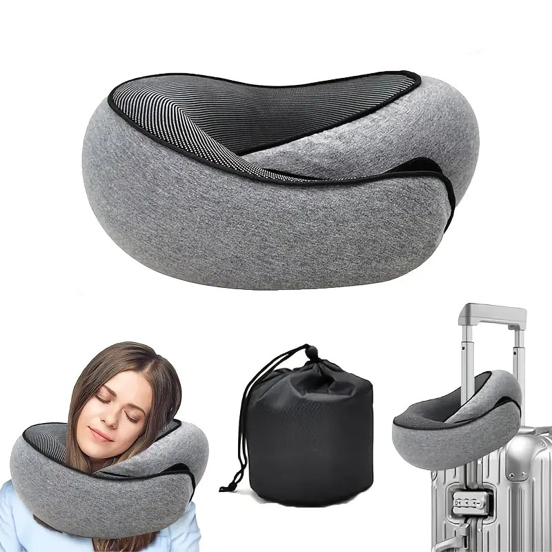 DARK GREY Snail Airplane Neck Pillow – Travel pillow with soft supportive design, ideal for sleep, cars, trains, the office, and home use. Includes a washable pillowcase and portable cervical support pad with storage bag. - Image 2
