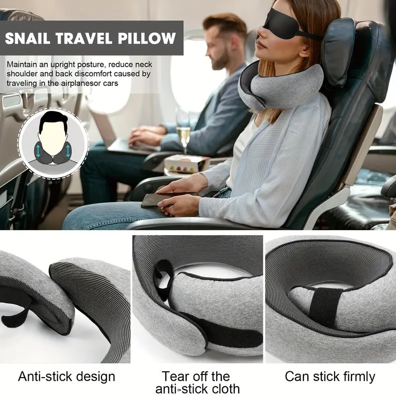 DARK GREY Snail Airplane Neck Pillow – Travel pillow with soft supportive design, ideal for sleep, cars, trains, the office, and home use. Includes a washable pillowcase and portable cervical support pad with storage bag. - Image 6