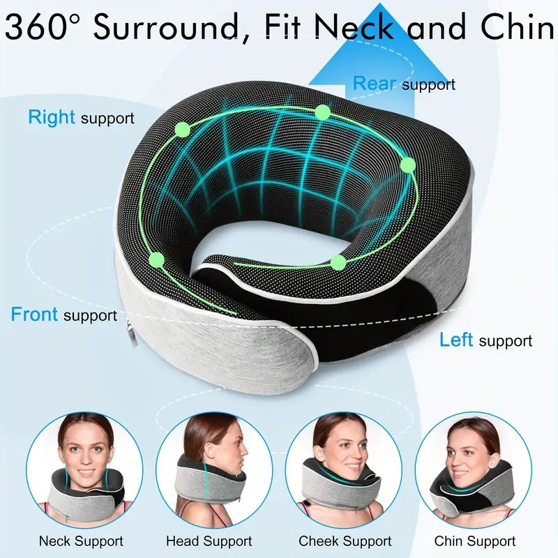 black Snail Airplane Neck Pillow – Travel pillow with soft supportive design, ideal for sleep, cars, trains, the office, and home use. Includes a washable pillowcase and portable cervical support pad with storage bag. - Image 3
