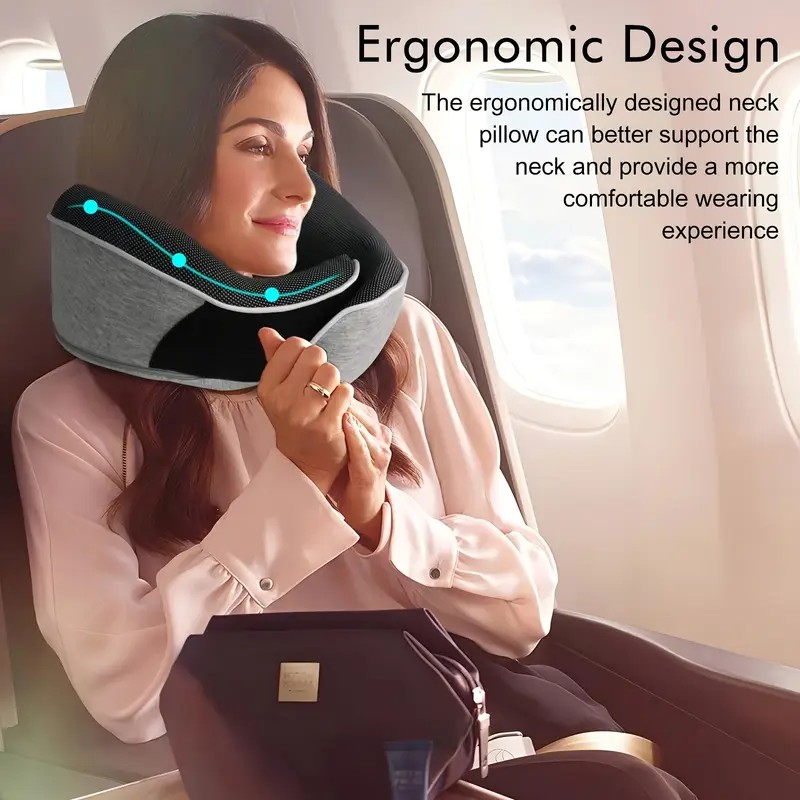 black Snail Airplane Neck Pillow – Travel pillow with soft supportive design, ideal for sleep, cars, trains, the office, and home use. Includes a washable pillowcase and portable cervical support pad with storage bag. - Image 7