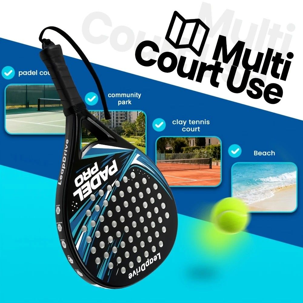 Padel Racket Carbon Fiber Lightweight Control EVA Core | Comfort Grip for Beginner & Intermediate Players（Double beat of blue and black lines） - Image 2
