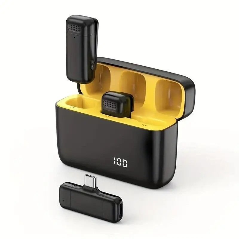Wireless Lavalier Microphone Set: 2.4G Wireless Instant Connection, DSP Smart Noise Reduction, 84-Hour Long Battery Life, One-to-Many Full-Scenario Compatibility, Type-C Interface.（Yellow inner warehouse） - Image 1