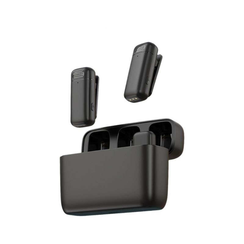Wireless Lavalier Microphone Set: 2.4G wireless instant connection, DSP smart noise cancellation, 84-hour ultra-long battery life, one-drag-many full-scenario compatibility, Apple interface. (Black outer case with yellow inner compartment) - Image 1