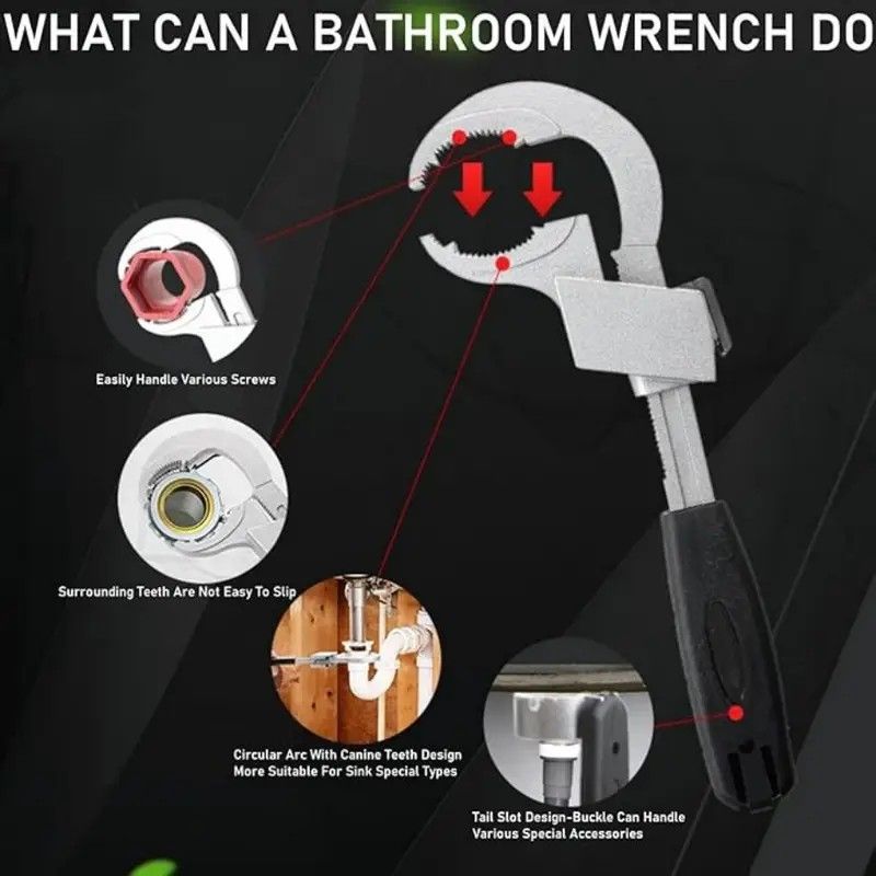 Large-Open Adjustable Basin Wrench, 3-Head Interchangeable Tight-Space Plumbing Tool, Aluminum Alloy Anti-Slip Home Maintenance Tool（Red handle） - Image 2