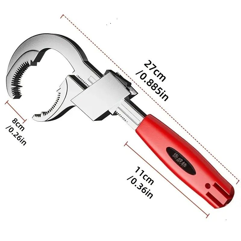 Large-Open Adjustable Basin Wrench, 3-Head Interchangeable Tight-Space Plumbing Tool, Aluminum Alloy Anti-Slip Home Maintenance Tool（Red handle） - Image 3
