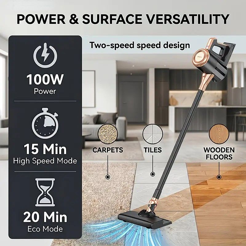 4-in-1 cordless vacuum cleaner, 50000RPM motor, 10000Pa suction, 180° rotating brush head, dual speed settings, lightweight and convenient./golden - Image 3