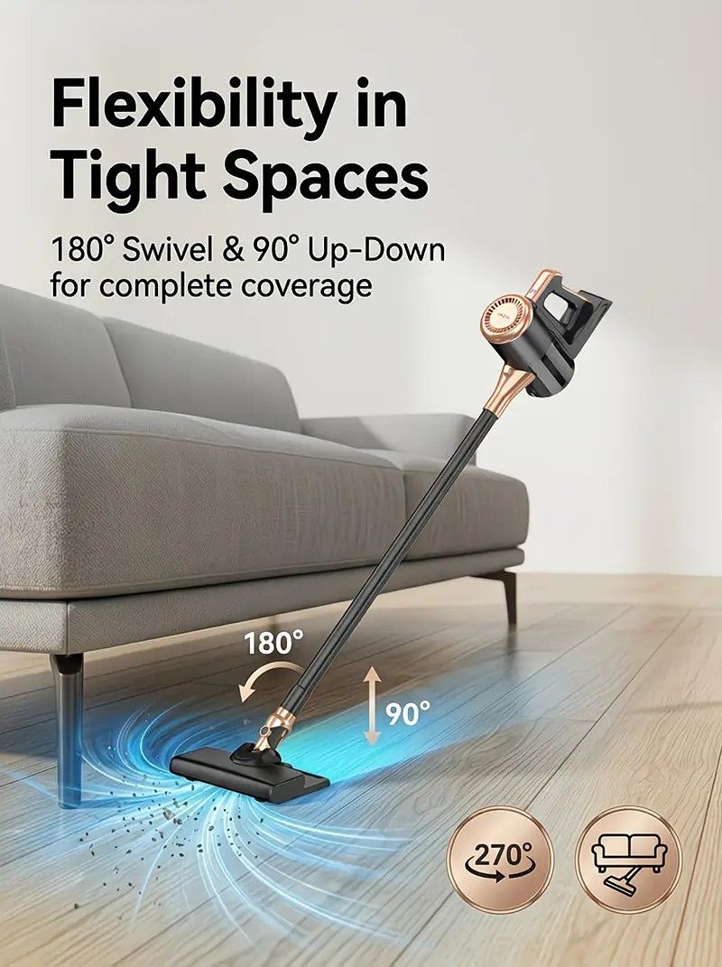 4-in-1 cordless vacuum cleaner, 50000RPM motor, 10000Pa suction, 180° rotating brush head, dual speed settings, lightweight and convenient./golden - Image 4