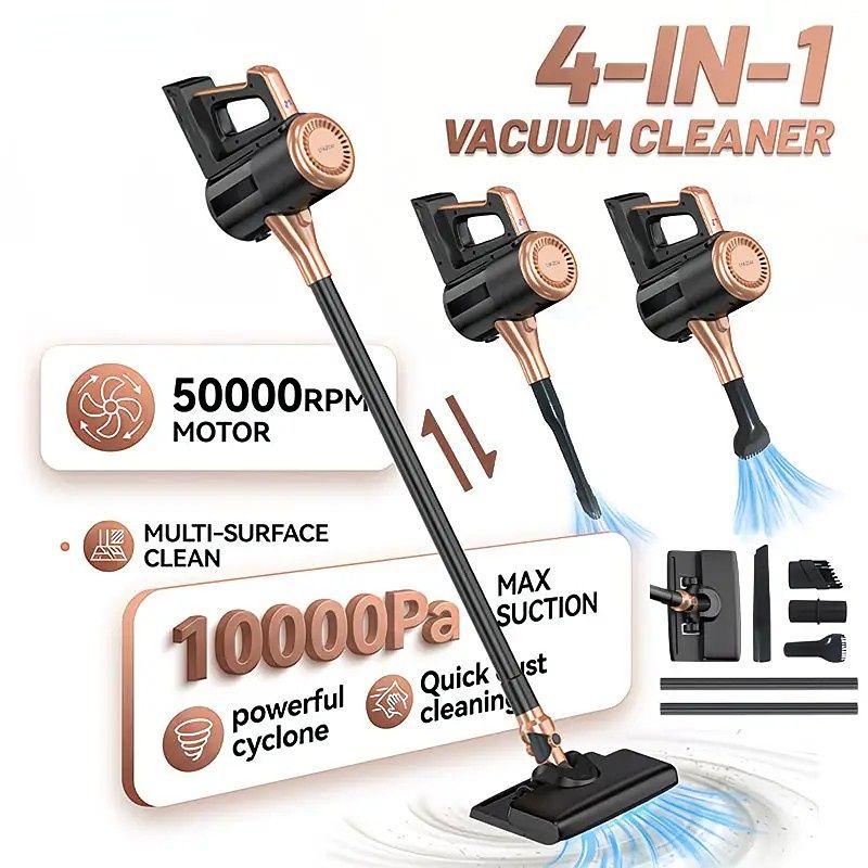 4-in-1 cordless vacuum cleaner, 50000RPM motor, 10000Pa suction, 180° rotating brush head, dual speed settings, lightweight and convenient./white - Image 4