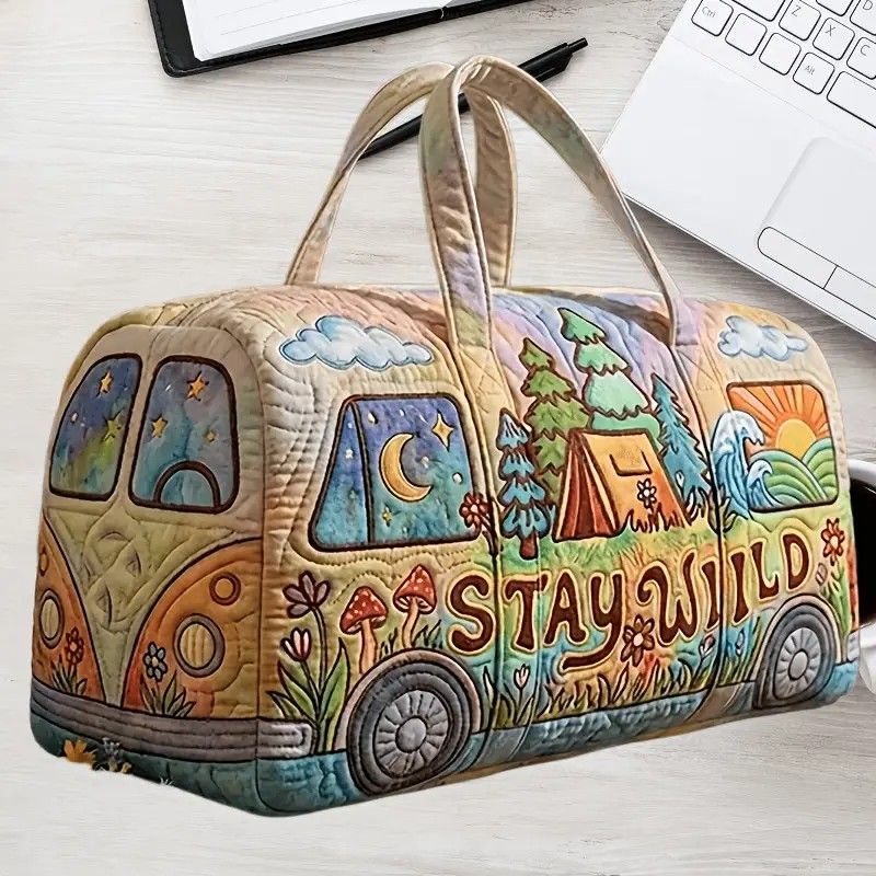 Quilted Extra-Large Capacity Travel Tote Bag Multi-Functional Zip Closure Handbag  Trendy Vacation Fashion Versatile Luggage Bag((16X8X8) inch) - Image 4