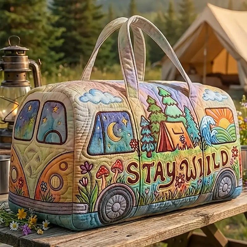 Quilted Extra-Large Capacity Travel Tote Bag Multi-Functional Zip Closure Handbag  Trendy Vacation Fashion Versatile Luggage Bag(18X9X9）英寸 - Image 1