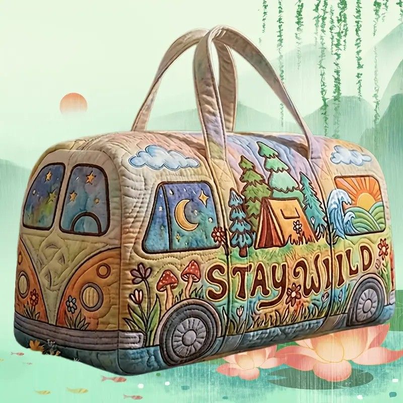 Quilted Extra-Large Capacity Travel Tote Bag Multi-Functional Zip Closure Handbag  Trendy Vacation Fashion Versatile Luggage Bag(18X9X9）英寸 - Image 3