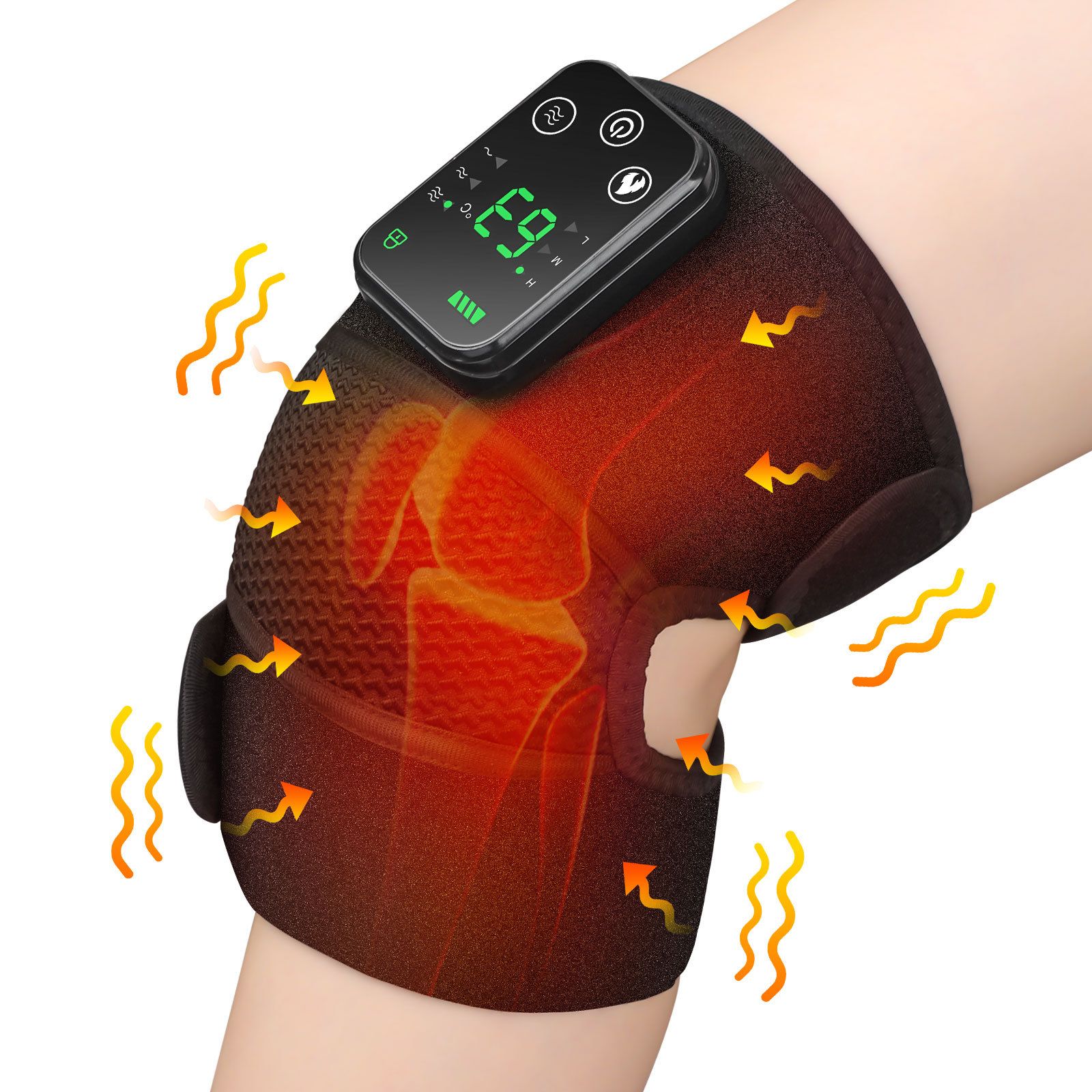 Heated Knee Massager with Heat Therapy – 3 Temp Levels, Vibration Massage, Rechargeable & Adjustable Straps(BLACK) - Image 1