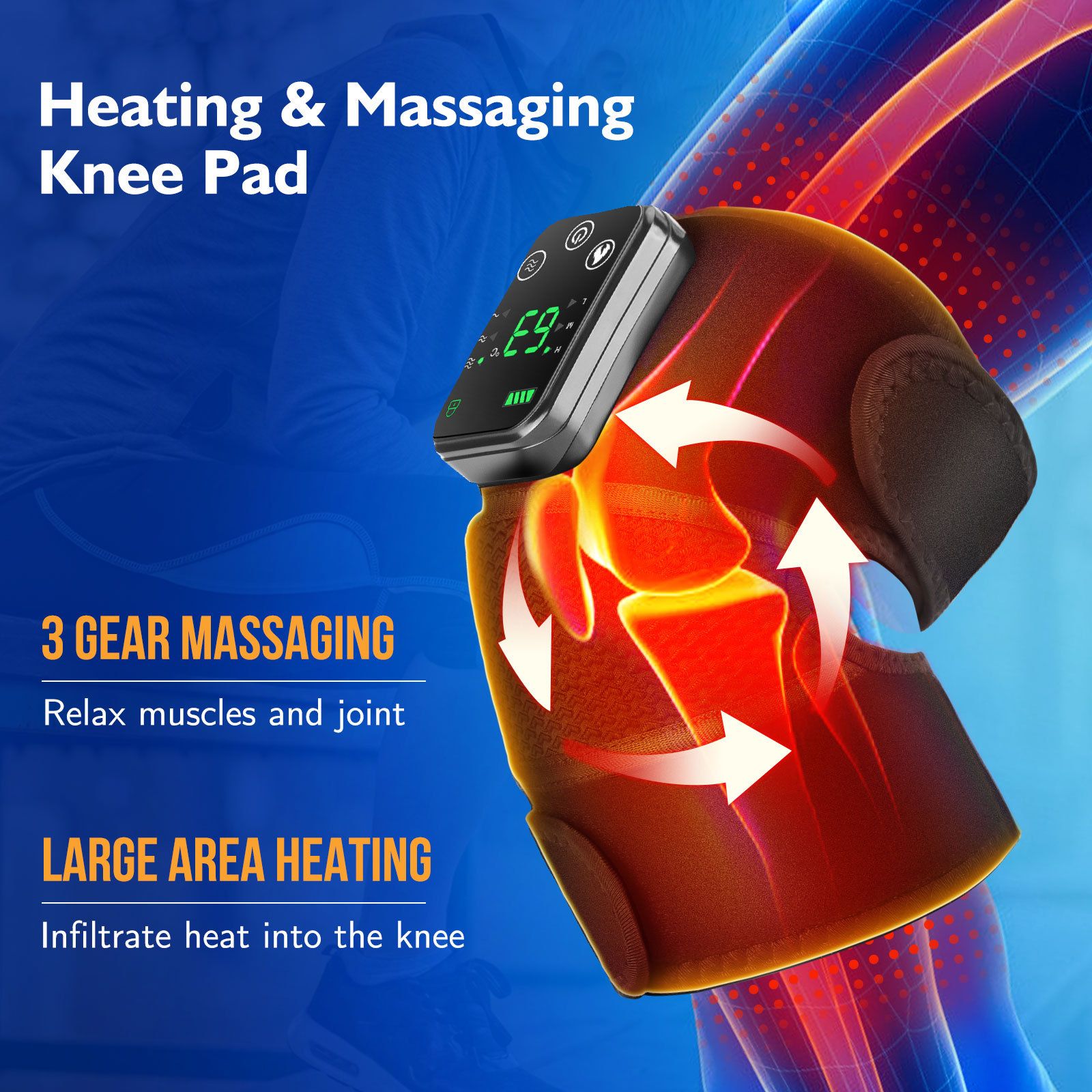 Heated Knee Massager with Heat Therapy – 3 Temp Levels, Vibration Massage, Rechargeable & Adjustable Straps(BLACK) - Image 2
