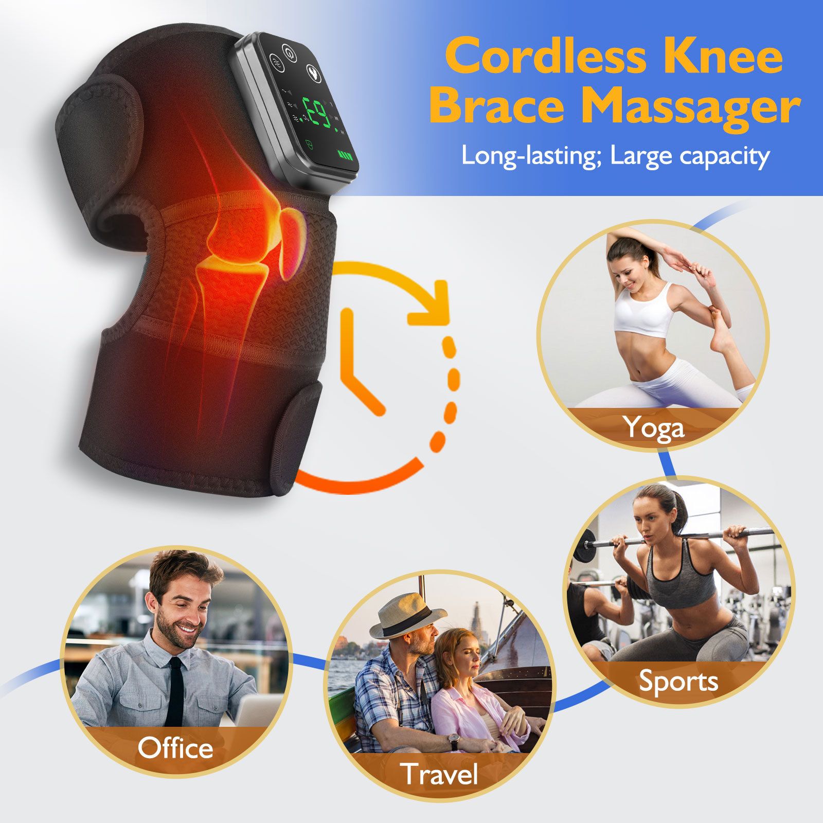 Heated Knee Massager with Heat Therapy – 3 Temp Levels, Vibration Massage, Rechargeable & Adjustable Straps(GREY) - Image 3