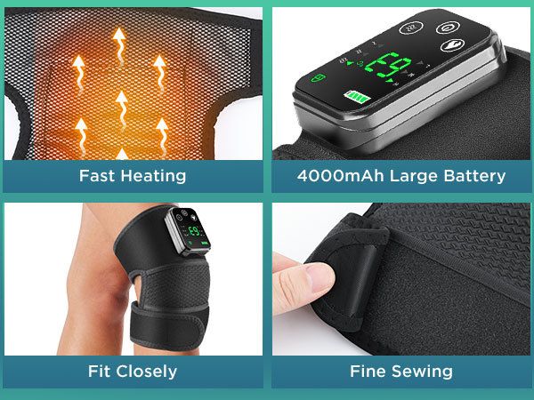 Heated Knee Massager with Heat Therapy – 3 Temp Levels, Vibration Massage, Rechargeable & Adjustable Straps(GREY) - Image 8