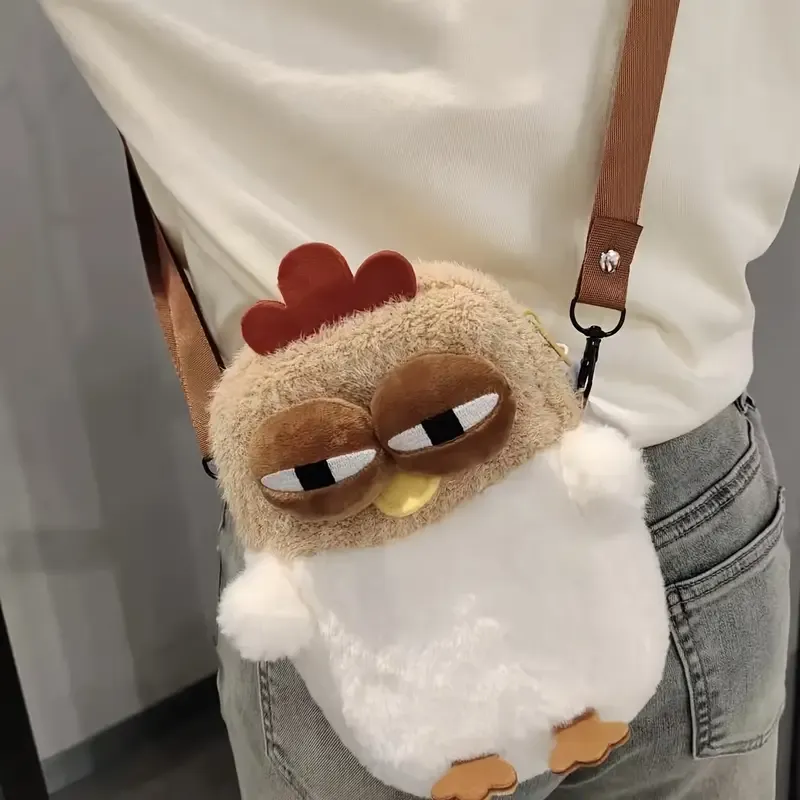 Goo Goo Chicken crossbody bag, short plush, cute and quirky, compact yet spacious, a must-have for stylish outings. - Image 1