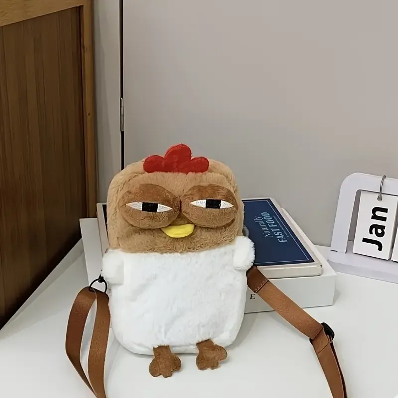 Goo Goo Chicken crossbody bag, short plush, cute and quirky, compact yet spacious, a must-have for stylish outings. - Image 4