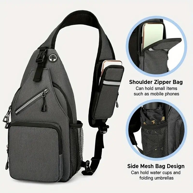 New Men's Chest Bag Lightweight Oxford Crossbody, Water-Resistant Durable Anti-Burden Shoulder Pack, Minimalist Casual Commute Cycling Sports Sling Bag（Light grey） - Image 4