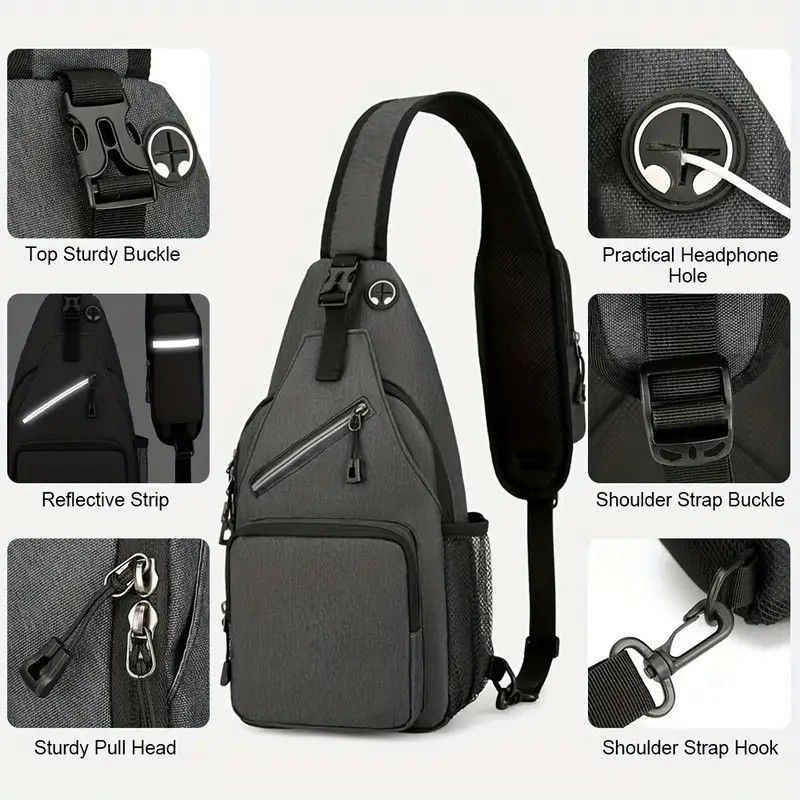 New Men's Chest Bag Lightweight Oxford Crossbody, Water-Resistant Durable Anti-Burden Shoulder Pack, Minimalist Casual Commute Cycling Sports Sling Bag（Light grey） - Image 7