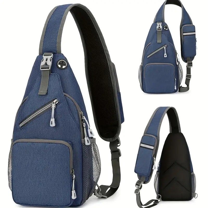 New Men's Chest Bag Lightweight Oxford Crossbody, Water-Resistant Durable Anti-Burden Shoulder Pack, Minimalist Casual Commute Cycling Sports Sling Bag（dark blue） - Image 1