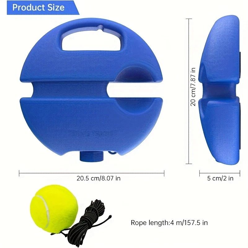 Portable Tennis Trainer: Features a water-fillable weighted base with anti-tangle design. Includes 3 tennis balls and an elastic cord. Suitable for solo indoor/outdoor use, ideal for all ages.blue - Image 2