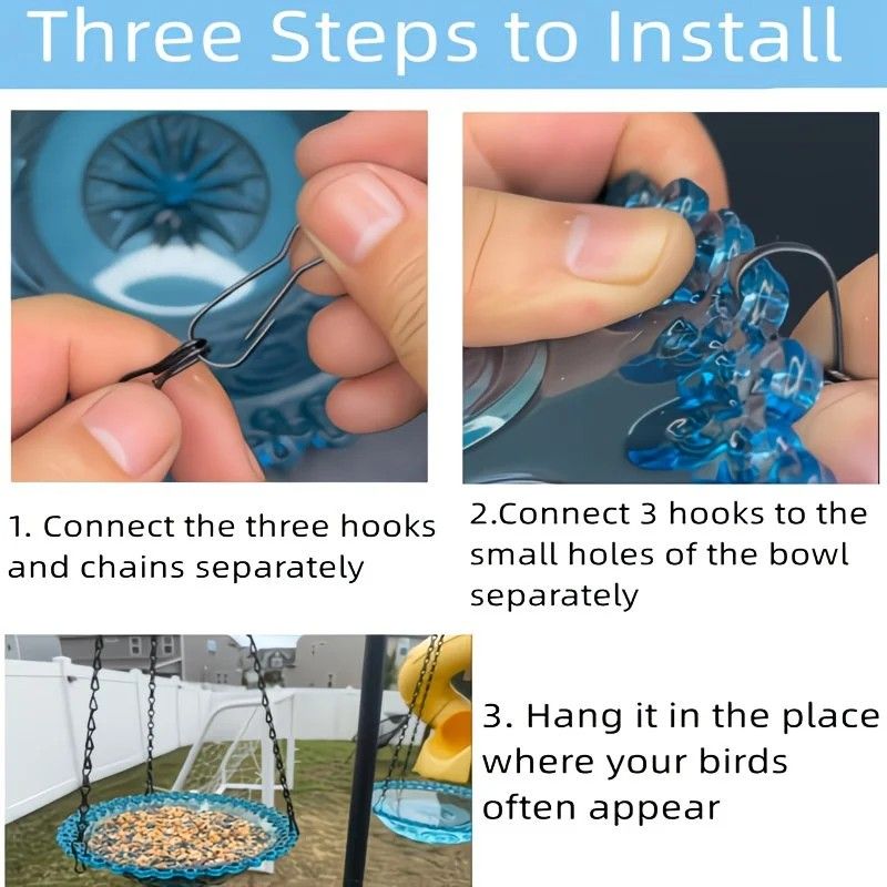 Chain-hung Double-layer Bird Feeder, transparent bowls for easy observation, thickened iron chain for stable load-bearing, adding natural vitality and bird-watching fun to your courtyard.（blue) - Image 5