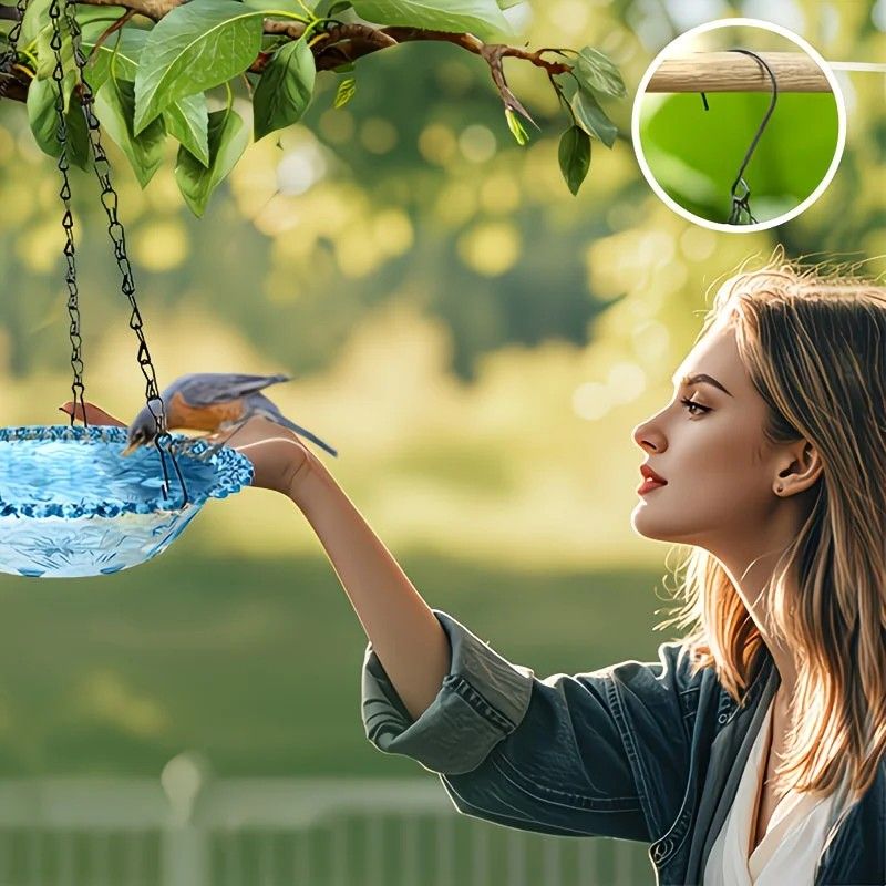 Chain-hung Double-layer Bird Feeder, transparent bowls for easy observation, thickened iron chain for stable load-bearing, adding natural vitality and bird-watching fun to your courtyard./BLACK - Image 8