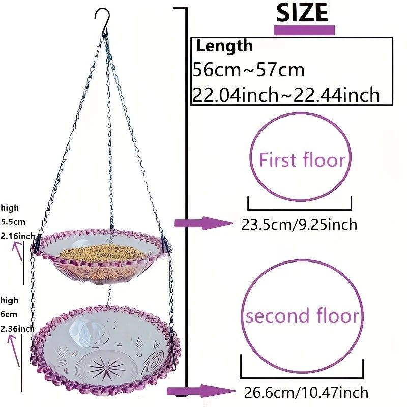 Chain-hung Double-layer Bird Feeder, transparent bowls for easy observation, thickened iron chain for stable load-bearing, adding natural vitality and bird-watching fun to your courtyard./purple - Image 5