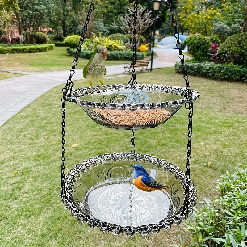 Chain-hung Double-layer Bird Feeder, transparent bowls for easy observation, thickened iron chain for stable load-bearing, adding natural vitality and bird-watching fun to your courtyard./purple - Image 7