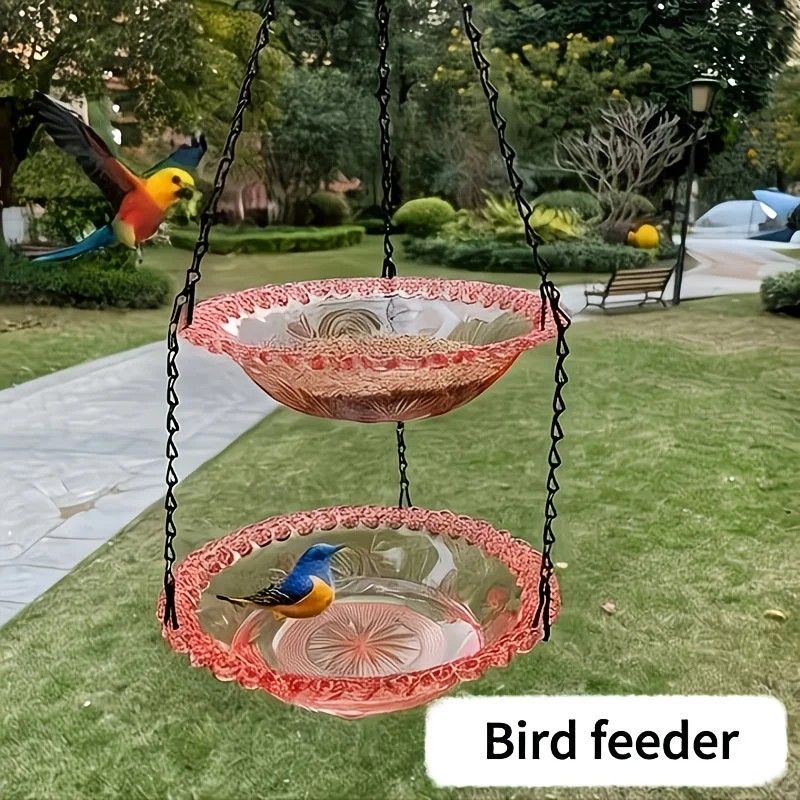 Chain-hung Double-layer Bird Feeder, transparent bowls for easy observation, thickened iron chain for stable load-bearing, adding natural vitality and bird-watching fun to your courtyard./purple - Image 8