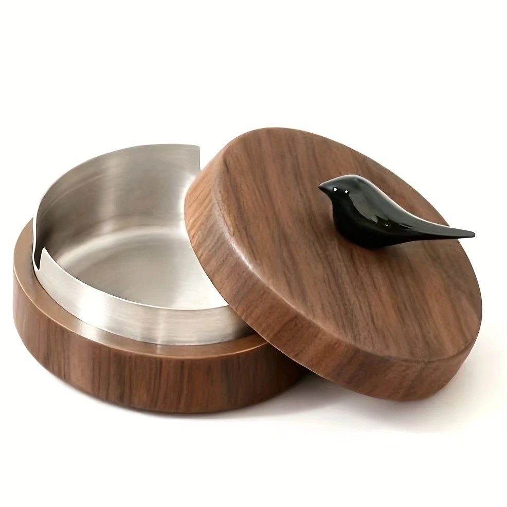 1 Light-Luxury Fashion Desktop Ashtray | Creative High-End Living Room Home Decor, Personalized Car Ashtray with Lid, Retro Aesthetic, the Perfect Gift for Homeowners.Blackbird silver liner - Image 1