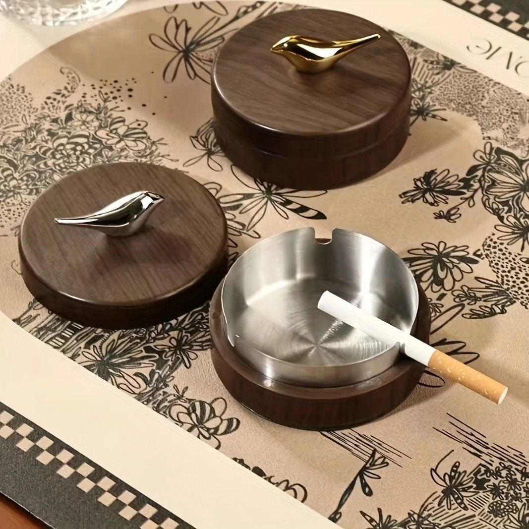 1 Light-Luxury Fashion Desktop Ashtray | Creative High-End Living Room Home Decor, Personalized Car Ashtray with Lid, Retro Aesthetic, the Perfect Gift for Homeowners.Golden bird golden liner - Image 3