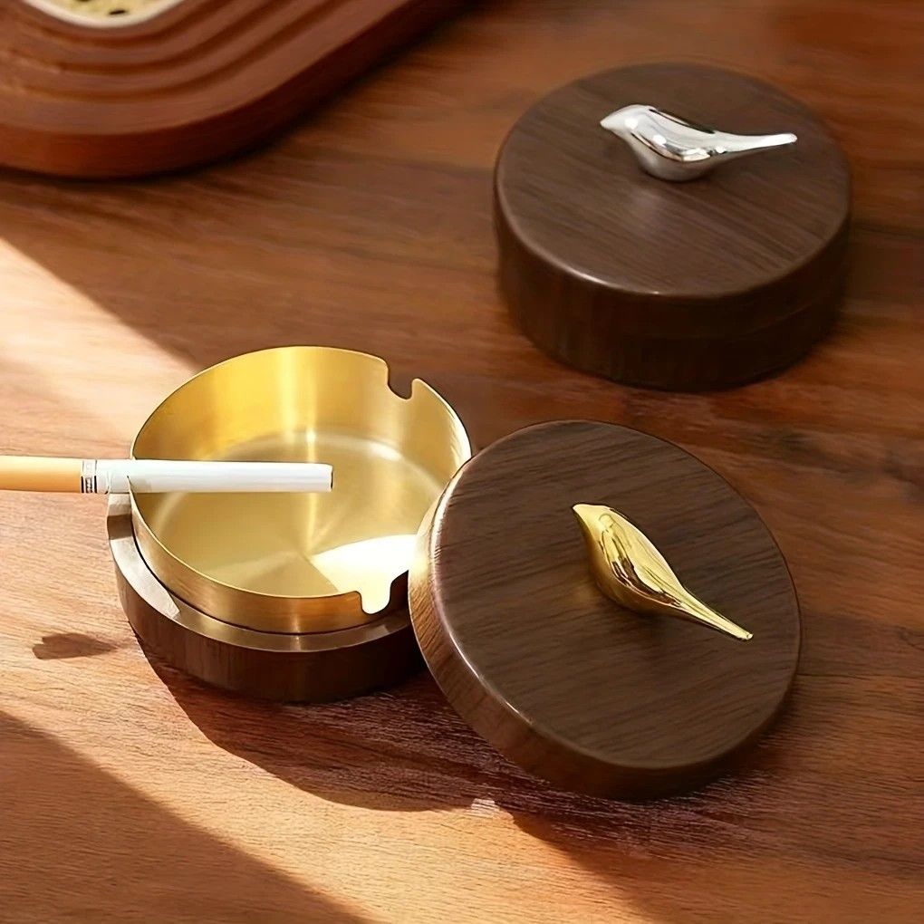 1 Light-Luxury Fashion Desktop Ashtray | Creative High-End Living Room Home Decor, Personalized Car Ashtray with Lid, Retro Aesthetic, the Perfect Gift for Homeowners.Golden bird golden liner - Image 6