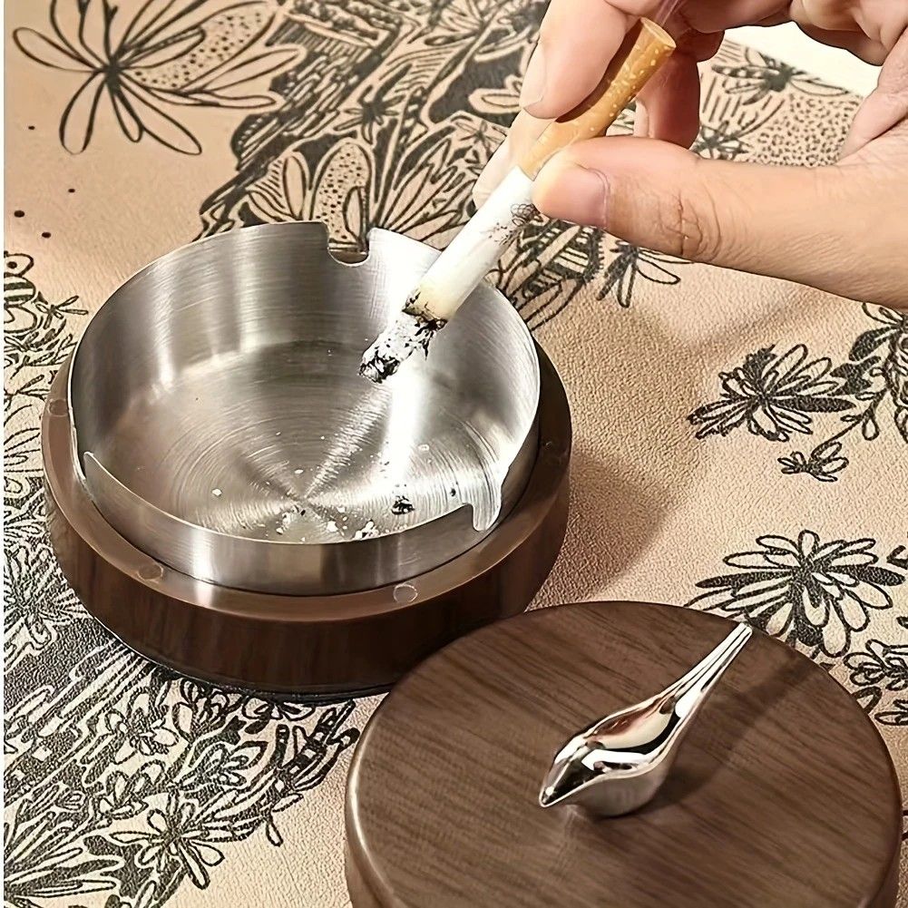 1 Light-Luxury Fashion Desktop Ashtray | Creative High-End Living Room Home Decor, Personalized Car Ashtray with Lid, Retro Aesthetic, the Perfect Gift for Homeowners.Silver bird silver liner - Image 1