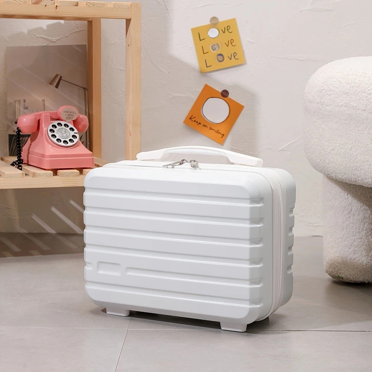 14 Inch Mini Makeup Case, Lightweight Cosmetic Travel Bag with Shoulder Strap & Zipper Closure(WHITE) - Image 1