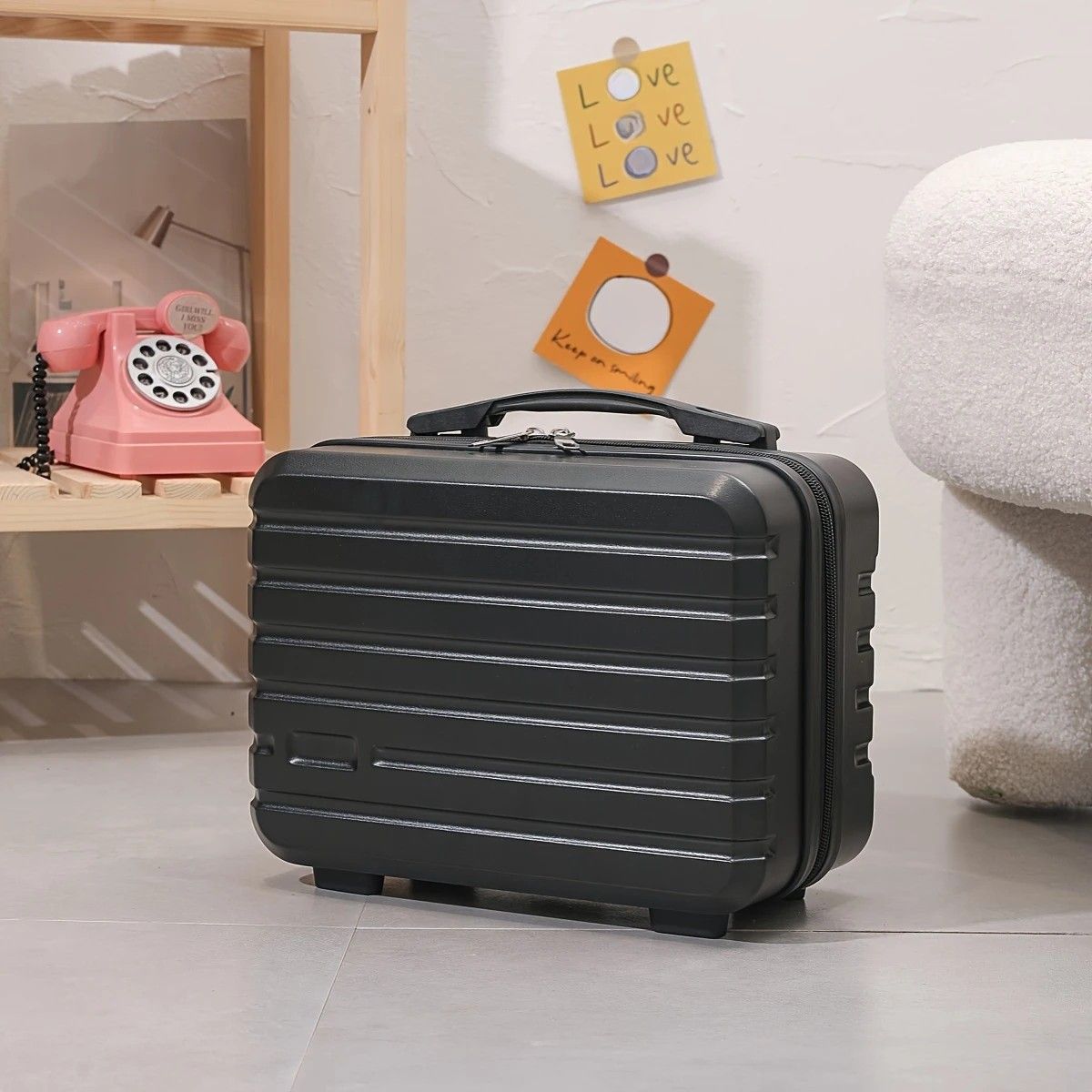 14 Inch Mini Makeup Case, Lightweight Cosmetic Travel Bag with Shoulder Strap & Zipper Closure(BLACK) - Image 1