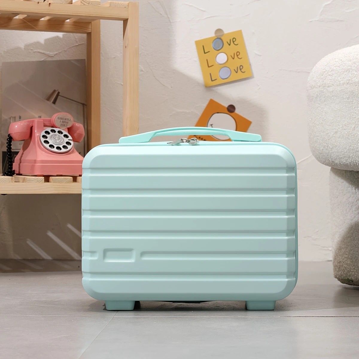 14 Inch Mini Makeup Case, Lightweight Cosmetic Travel Bag with Shoulder Strap & Zipper Closure(BLUE) - Image 1