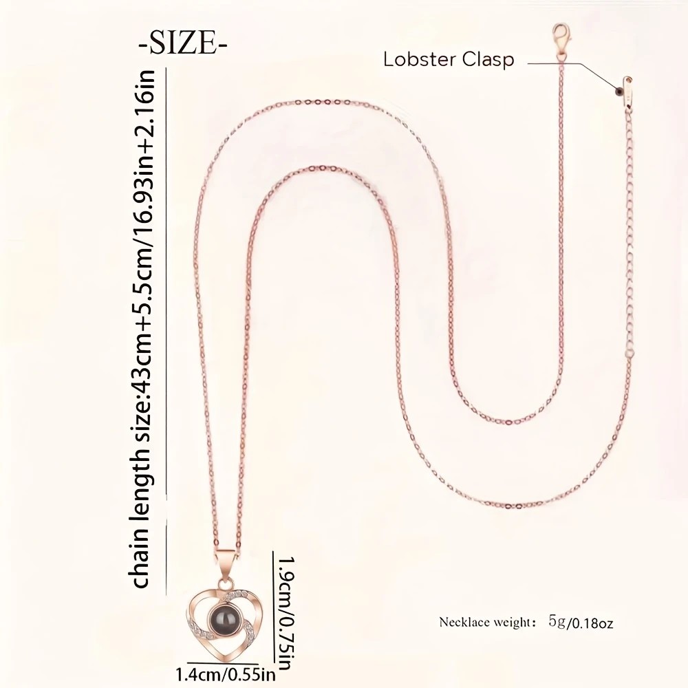 Rose gold A Hundred Languages Heart-Shaped Projection Necklace Gift Set, Inlaid with Zirconia and Paired with a Preserved Rose, a Tech-Infused Romantic Gift - Image 5