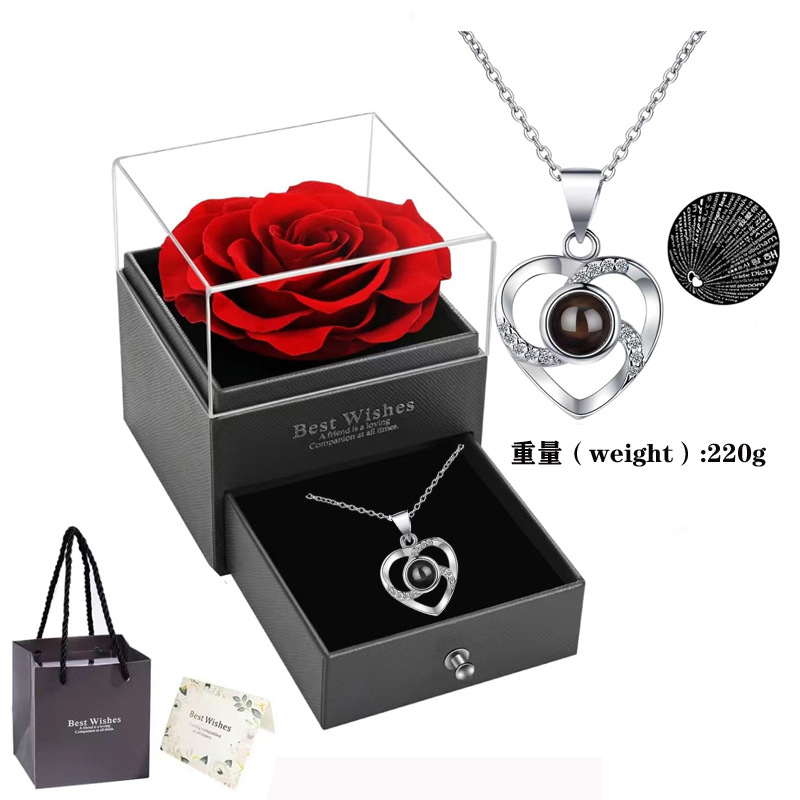 Rose gold A Hundred Languages Heart-Shaped Projection Necklace Gift Set, Inlaid with Zirconia and Paired with a Preserved Rose, a Tech-Infused Romantic Gift - Image 8