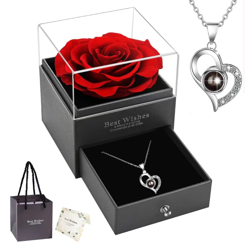 Rose Heart Projection Necklace, elegant in platinum, 